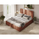 Modernes Polsterbett in warmer Honigfarbe